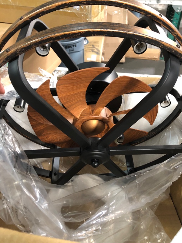 Photo 3 of [FOR PARTS, READ NOTES]
IYUNXI Ceiling Fan with Lights, Farmhouse Ceiling Fan Light Caged, 18" Industrial Flush Mount Fan Lights Ceiling 