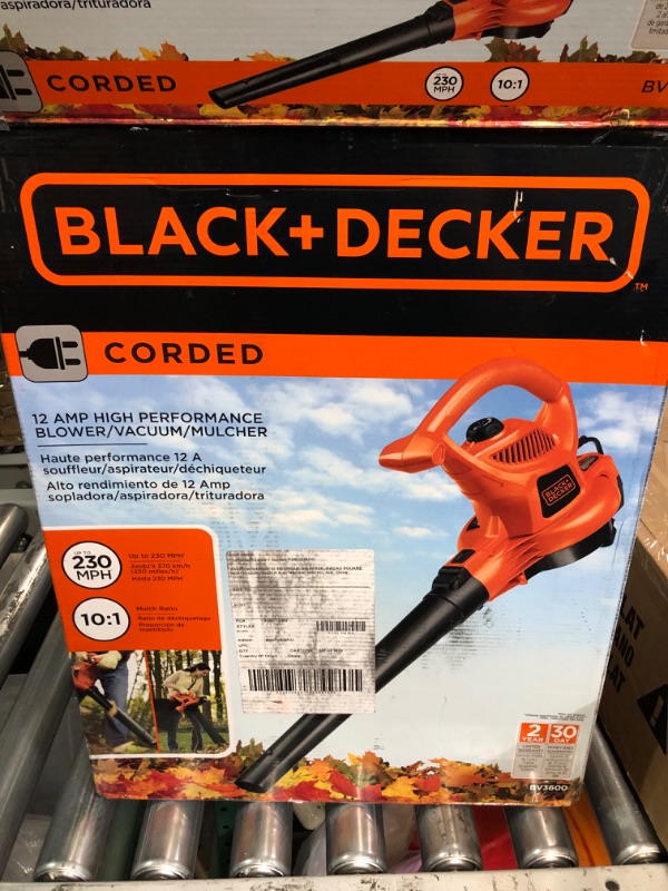 Photo 2 of ***USED & DIRTY*** BLACK+DECKER 3-in-1 Electric Leaf Blower with Blower/Vacuum Leaf Collection System (BV3600 & BV-006L) w/ Leaf Collection System