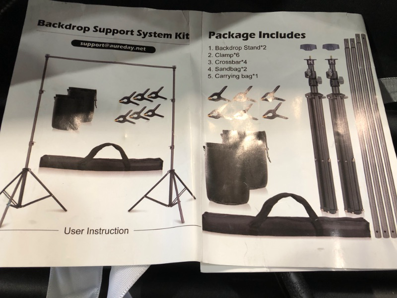 Photo 1 of Aureday Backdrop Stand, 10Ft Adjustable Photo Backdrop Stand Kit with 4 Crossbars