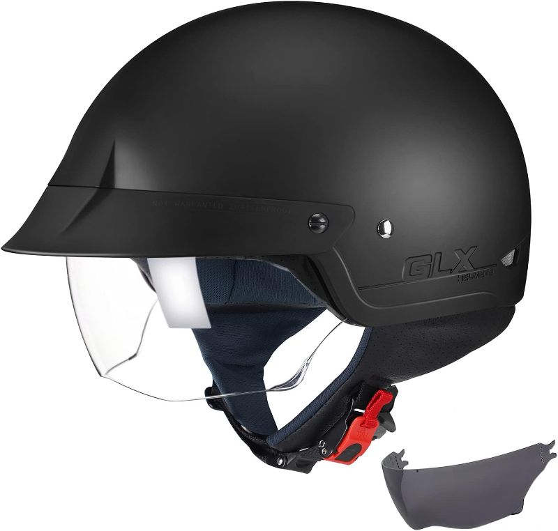 Photo 1 of GLX M14 Cruiser Scooter Motorcycle Half Helmet with Free Tinted Retractable Visor DOT Approved (Matte Black, Medium) Matte Black Medium