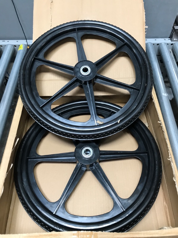 Photo 2 of BAIVE BW 2 Pcs 20" Flat Free Tires Polyurethane Non-inflated Tires Wheels, 20x2 Inch Tire with 3/4 Ball Bearings, 2.44" Centered Hub for Wheelbarrow, Garden Carts, Garden Trailers, Roofing Equipment 20x2/2PACK