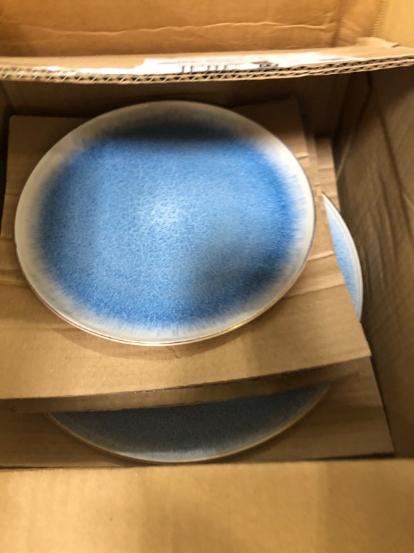 Photo 2 of ****MISSING 2 BOWLS, 14 PIECES OF 16 INCLUDED** Stone Lain Josephine Formal Porcelain Dinnerware, Set of 4, Blue, White and Gold 16-Piece 16-Piece Service for 4 Blue