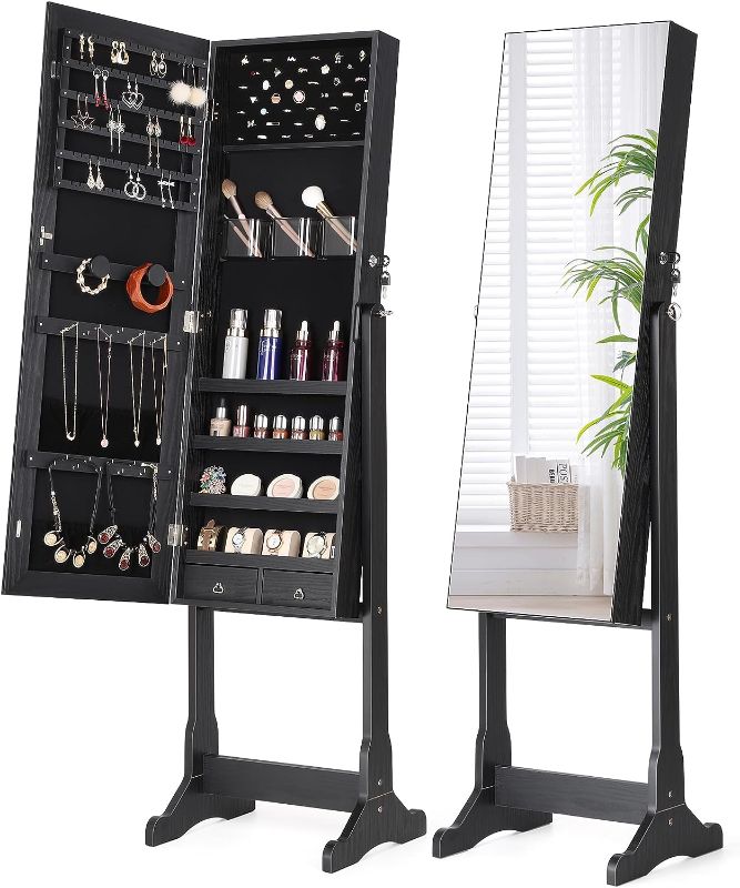Photo 1 of * used * loose hardware *
Nicetree Jewelry Cabinet with Full-Length Mirror, Standing Lockable Jewelry Armoire Mirror Organizer, black