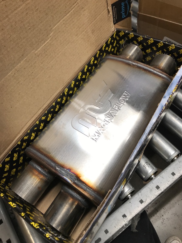 Photo 2 of MagnaFlow 4in x 9in Oval Dual/Dual Performance Muffler Exhaust 11386 - Straight-Through, 2.5in Inlet/Outlet Diameter, 20in Overall Length, Satin Finish - Classic Deep Exhaust Sound