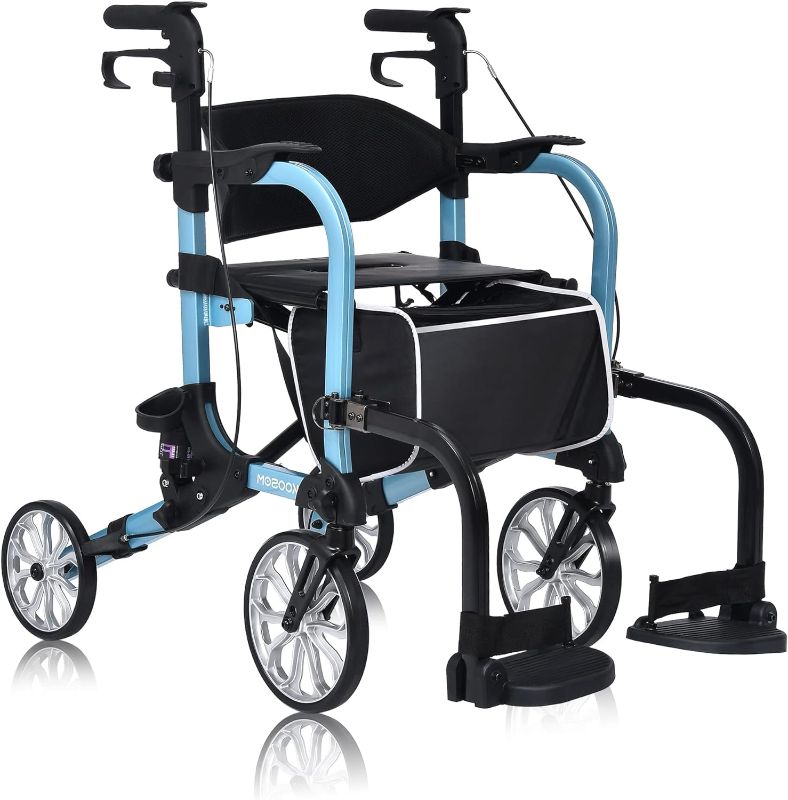 Photo 1 of 2 in 1 Rollator Walker for Seniors-Folding Transport Wheelchair Rollator with 10" Big Pneumatic Rear Wheels and Detachable Footrests,Medical Walker with Seat
