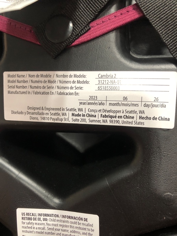 Photo 2 of Diono Cambria 2 XL 2022, Dual Latch Connectors, 2-in-1 Belt Positioning Booster Seat, High-Back to Backless Booster with Space and Room to Grow, 8 Years 1 Booster Seat, Pink NEW! Pink