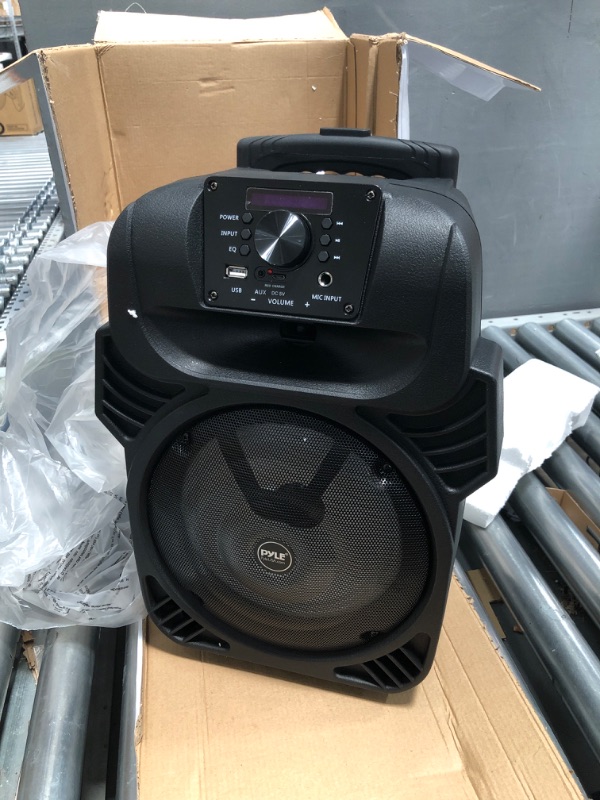 Photo 2 of Pyle 400W Portable Bluetooth PA Loudspeaker - 8” Subwoofer System, 4 Ohm/55-20kHz, USB/MP3/FM Radio/ ¼ Mic Inputs, Multi-Color LED Lights, Built-in Rechargeable Battery w/ Remote Control -PPHP844B