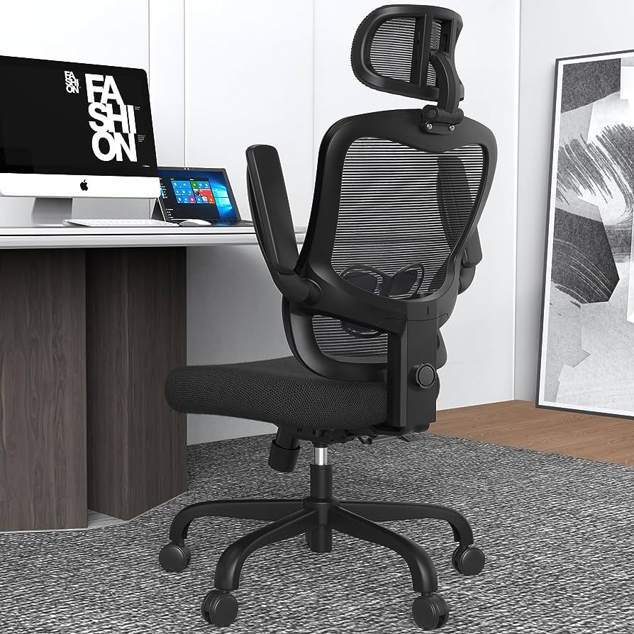 Photo 1 of LANDOMIA Ergonomic Office Desk Chair - Mesh Office Chair with Flip up Arms & Adjustable Back Height - Comfortable Computer Task Chairs with Lumbar Support for Heavy People