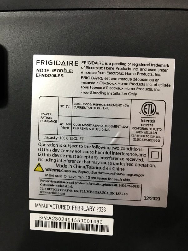 Photo 4 of ***MAJOR DAMAGE - NONFUNCTIONAL - SEE NOTES***
FRIGIDAIRE Portable 10L, 15-can Mini Fridge Brushed Stainless Rugged Refrigerator