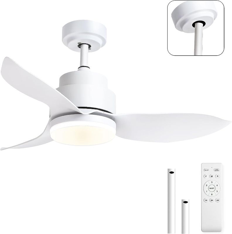 Photo 1 of 
Surtime Modern White Ceiling Fans with Lights and Remote, Indoor Outdoor Ceiling Fan for Patios,Living Room, Bedroom Etc 38" (with Lighting Memory Function)
Color:White