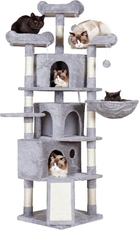 Photo 1 of 
Hey-brother L Size Cat Tree, 67.7 inch Cat Tower with 3 Caves, 3 Cozy Perches, Scratching Posts, Board, Activity Center Stable for Kitten/Big Cat, Light...
Size:L (18.9" x 18.9" x 67.7")
Color:Light Gray