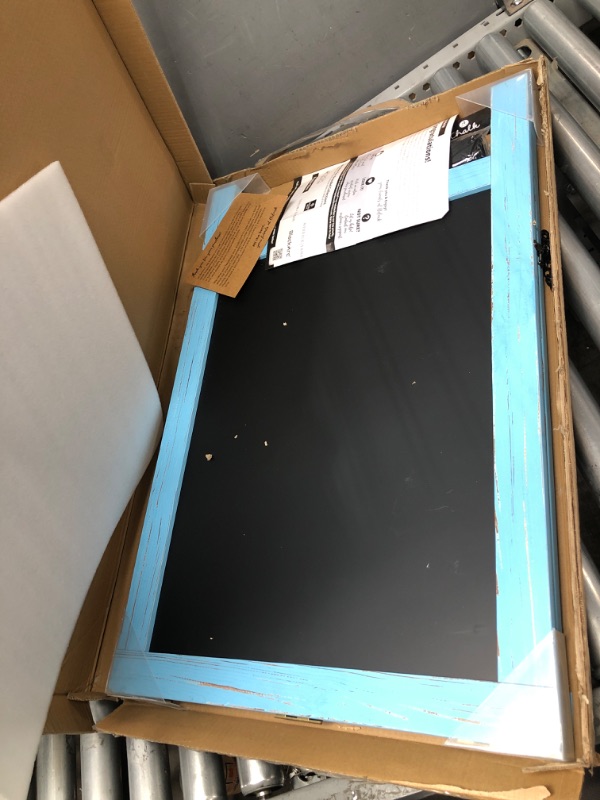 Photo 1 of Flash Furniture Canterbury Magnetic Chalkboard Sign - Robin Blue Wood Frame - 30" x 20" - Freestanding Double Sided Magnetic Chalkboard Surface - Indoor/Outdoor Robin Blue 30"H x 20"W