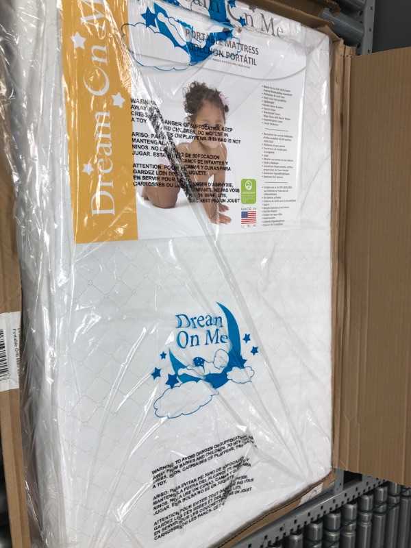 Photo 2 of Dream On Me Holly 3” Fiber Portable, Greenguard Gold Certified, Waterproof Vinyl Cover, Lightweight Mini Crib Mattress, White