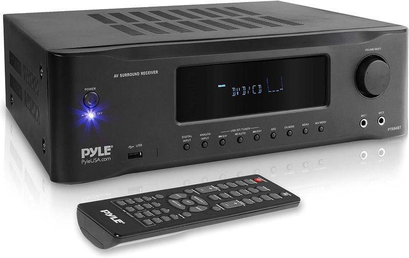Photo 1 of 1000W Bluetooth Home Theater Receiver - 5.2 Channel Surround Sound Stereo Amplifier System with 4K Ultra HD, 3D Video & Blu-Ray Video Pass-Through Supports, HDMI/MP3/USB/AM/FM Radio - Pyle, Black

***parts only***