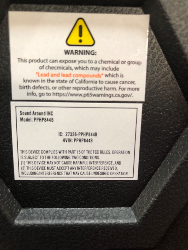 Photo 5 of used. Pyle 400W Portable Bluetooth PA Loudspeaker - 8” Subwoofer System, 4 Ohm/55-20kHz, USB/MP3/FM Radio/ ¼ Mic Inputs, Multi-Color LED Lights, Built-in Rechargeable Battery w/ Remote Control -PPHP844B