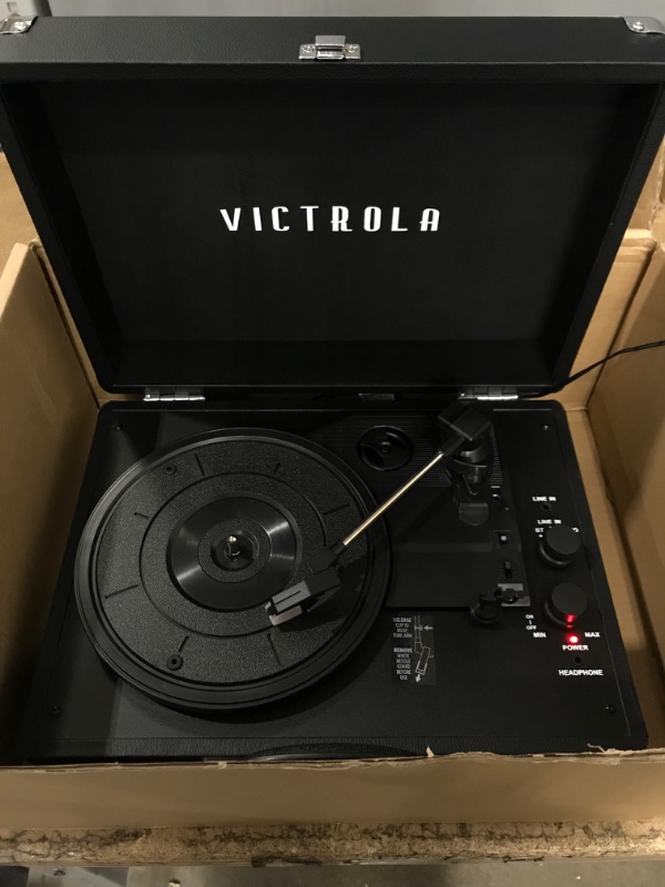 Photo 2 of Victrola Vintage 3-Speed Bluetooth Portable Suitcase Record Player with Built-in Speakers | Upgraded Turntable Audio Sound| Includes Extra Stylus | Black, Model Number: VSC-550BT-BK, 1SFA