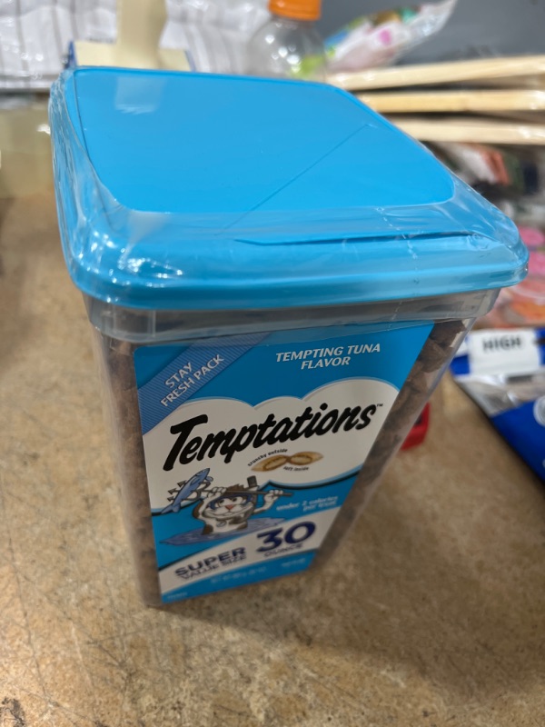 Photo 2 of **BEST BY 8/24** TEMPTATIONS Classic Crunchy and Soft Cat Treats, Tempting Tuna Flavor, 30 oz. Tub Tuna 1.9 Pound (Pack of 1)