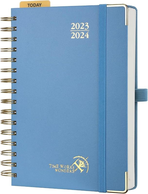 Photo 1 of POPRUN Daily Planner 2023-2024 One Page A Day - [Spiral Hardcover] Academic Calendar (July 23 - June 24) Hourly Appointment Book with Pocket, FSC Paper, 5.5" x 8.5" - Haze Blue