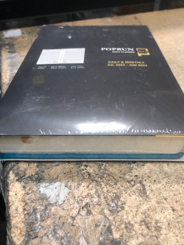 Photo 2 of POPRUN Daily Planner 2023-2024 One Page A Day - [Spiral Hardcover] Academic Calendar (July 23 - June 24) Hourly Appointment Book with Pocket, FSC Paper, 5.5" x 8.5" - Haze Blue