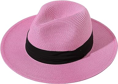 Photo 1 of Lanzom Women Wide Brim Straw Panama Roll up Hat Fedora Beach Sun Hat UPF50+