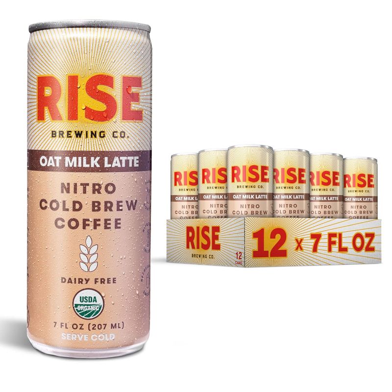 Photo 1 of 
RISE Brewing Co. Oat Milk Nitro Cold Brew Latte, No Sugar Added, Vegan, Organic & Non-GMO, Low Acidity, 7 fl. oz. Cans (12 Pack)
