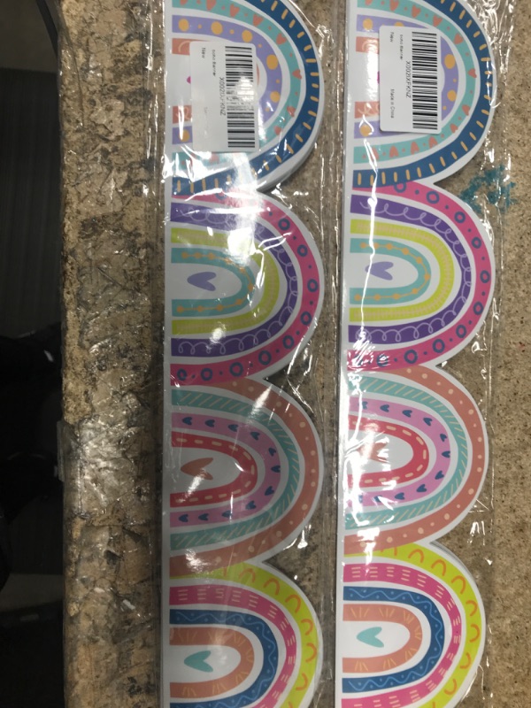 Photo 2 of  2 PK- Boho Rainbow Border Trim, Bulletin Borders Stickers, 50 ft Back-to-School Decoration Borders for Bulletin Board/Black Board Trim, Teacher/Student Use for Classroom/School