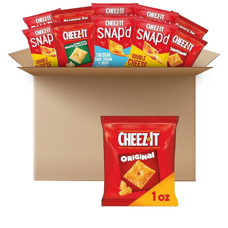 Photo 1 of 
Cheez-It Cheese Crackers, Baked Snack Crackers, Office and Kids Snacks, Variety Pack, 38oz Case (42 Pouches)