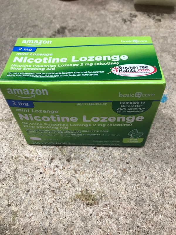 Photo 2 of Amazon Basic Care Nicotine Polacrilex Mini Lozenge, 2 mg (Nicotine), Stop Smoking Aid, Mint Flavor, 216 Count 2mg Mint 216 Count (Pack of 1)