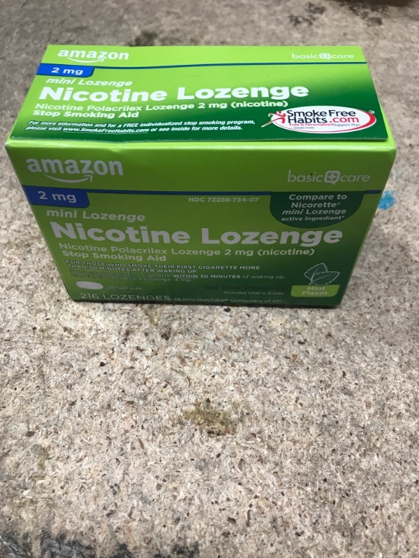 Photo 2 of Amazon Basic Care Nicotine Polacrilex Mini Lozenge, 2 mg (Nicotine), Stop Smoking Aid, Mint Flavor, 216 Count 2mg Mint 216 Count (Pack of 1)