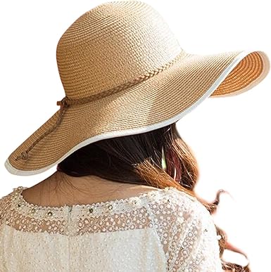 Photo 1 of Lanzom Womens Wide Brim Straw Hat Big Floppy Foldable Roll up Cap Beach Sun Hat UPF 50+