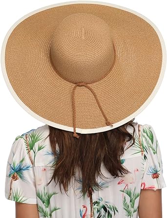 Photo 1 of Lanzom Womens Wide Brim Straw Hat Big Floppy Foldable Roll up Cap Beach Sun Hat UPF 50+