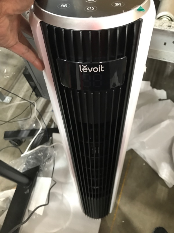 Photo 4 of (White) LEVOIT Tower Fan for Bedroom, 25ft/s Velocity 28dB Cooling Fan with Remote, Bladeless and 90° Oscillating Fan with 5 Speeds, 4 Modes, 12H Timer, Standing Fans for Home, White, Classic 36-Inch Classic 36' White