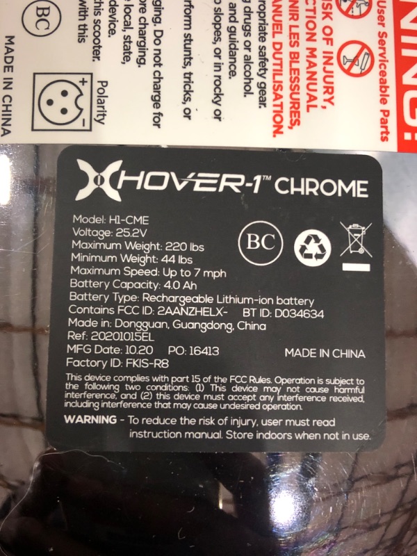 Photo 5 of **CHARGER NOT COMPATIBLE W/ AMERICAN OUTLETS**  Hover-1 Chrome 2.0 Electric Hoverboard | 6MPH Top Speed, 7 Mile Range, 4.5HR Full-Charge, Built-In Bluetooth Speaker, Rider Modes: Beginner to Expert Chrome 2.0 + Go-Kart Black