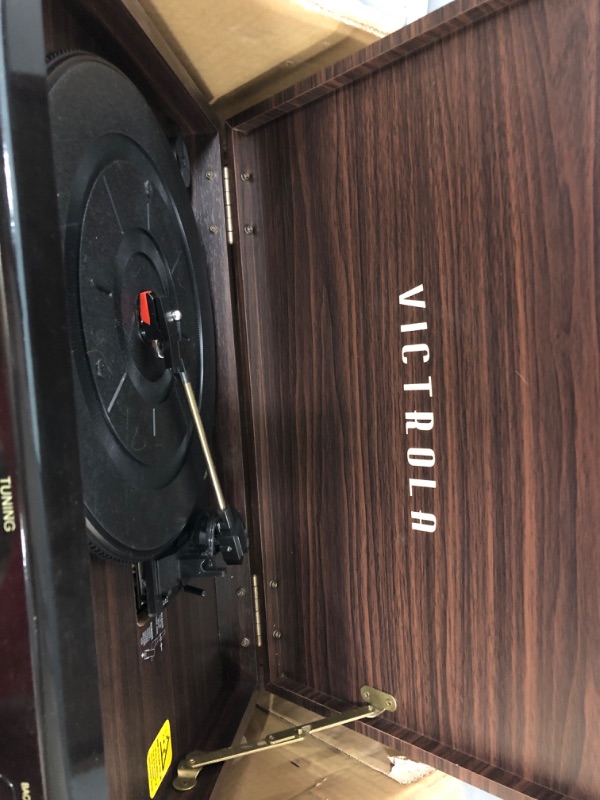 Photo 4 of Victrola Empire Mid-Century 6-in-1 Turntable with 3 Speed Record Player, Bluetooth Connectivity, Radio, Cassette and CD Player (Espresso) Espresso Record Player