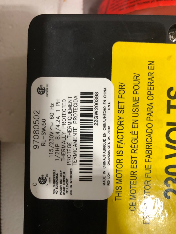 Photo 4 of **SEE NOTES**
Red Lion RL-SWJ50 1/2 HP, 12.6 GPM Dual Voltage (115/230 Volts) Cast Iron Shallow Well Jet Pump, Red, 97080502