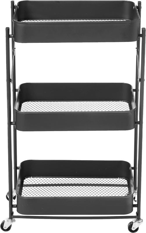 Photo 1 of Urban Shop 3 Tier Foldable Metal Rolling Storage Utility Cart, No Tools Assembly, Black
