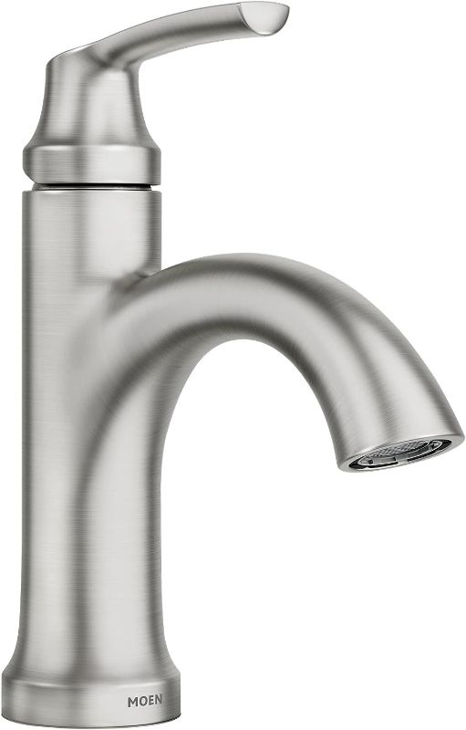 Photo 1 of 
Moen Wellton Single-Handle Spot Resist Brushed Nickel Bathroom Faucet, One Hole Bathroom Sink Faucet with Optional Deck Plate and Drain Assembly, 84980SRN
