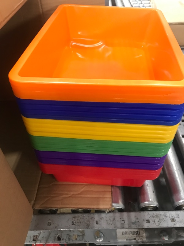 Photo 1 of 24 Packs Plastic Trays for Classroom, Stackable Thick Flat Paper Letter Tray Organizer Bin for Teacher Classroom File, Book Storage, Art Activity Supplies (Multicolor)