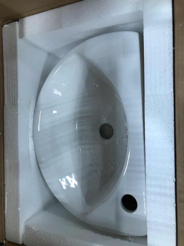 Photo 2 of VESLA HOME Commercial 18"x12" Small Oval White Ceramic Corner Wall Mount Sink,Floating Tiny Wall Hung Bathroom Sink Mini Porcelain Vanity Vessel Sink For Small Bathroom,Right Hand