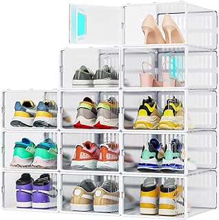 Photo 1 of 12 Pack Shoe Organizer, Clear Plastic Stackable Shoe Storage, Multifunctional Shoe Box, Universal Shoe Storage Boxes for Men and Women