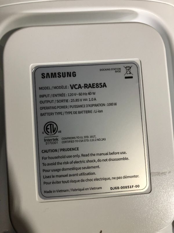 Photo 6 of **PARTS ONLY**
SAMSUNG Jet Bot+ Robot Vacuum Cleaner w/ Clean Station, VR30T85513W/AA