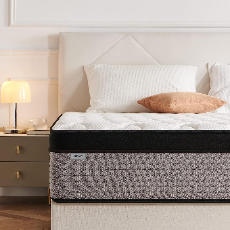 Photo 1 of  King Mattress, 12 Inch Innerspring Hybrid Mattress in a Box, Individually Pocket Coils for Motion Isolation & Cool Sleep, King Bed for Back Pain, Medium Firm, King Size Mattress
