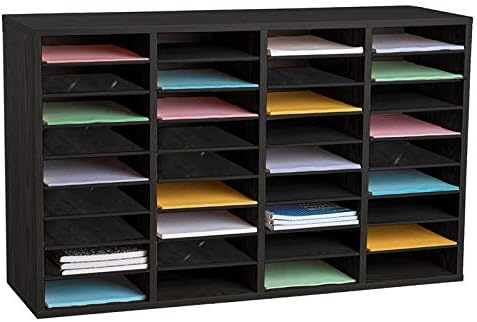 Photo 1 of AdirOffice Wooden Literature Organizer Sorter - Stackable Mail Craft Paper Storage Holder with Removable Shelves for Office, Classrooms, and Mailrooms Organization (36 Compartment, Black)

