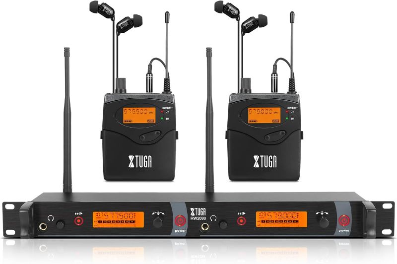 Photo 1 of XTUGA RW2080 Whole Metal Wireless in Ear Monitor System 2 Channel 2/4/6/8 Bodypacks Monitoring with in Earphone Wireless Type Used for Stage or Studio Frequency902-928mhz (2 bodypack with Transmitter)
