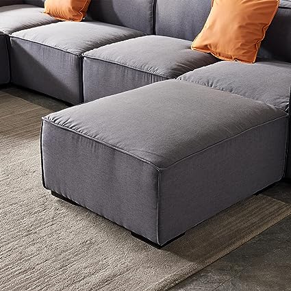 Photo 1 of ***OTTOMAN ONLY*****   KoiHome 131"x 70" Modular Sectional Living Room Set, Modern Minimalist Style Couch with 2 Pillows, Upholstered U-Shape Sleeper Sofa for Bedroom,Office,Apartment, Linen, Free Combination, Dark Grey