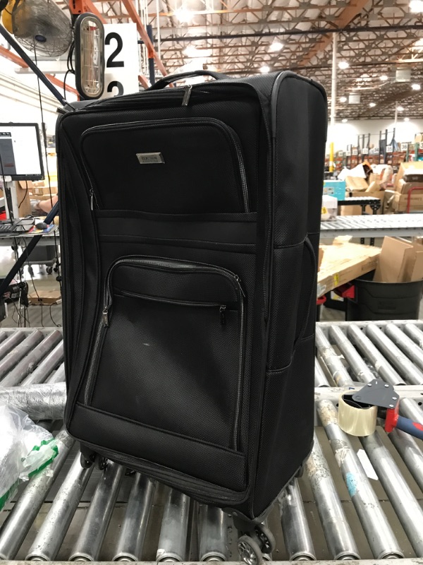 Photo 2 of Kenneth Cole Reaction Rugged Roamer Luggage Collection Lightweight Softside Expandable 8-Wheel Spinner Travel Suitcase Bag, Black, 20-Inch Carry-On
