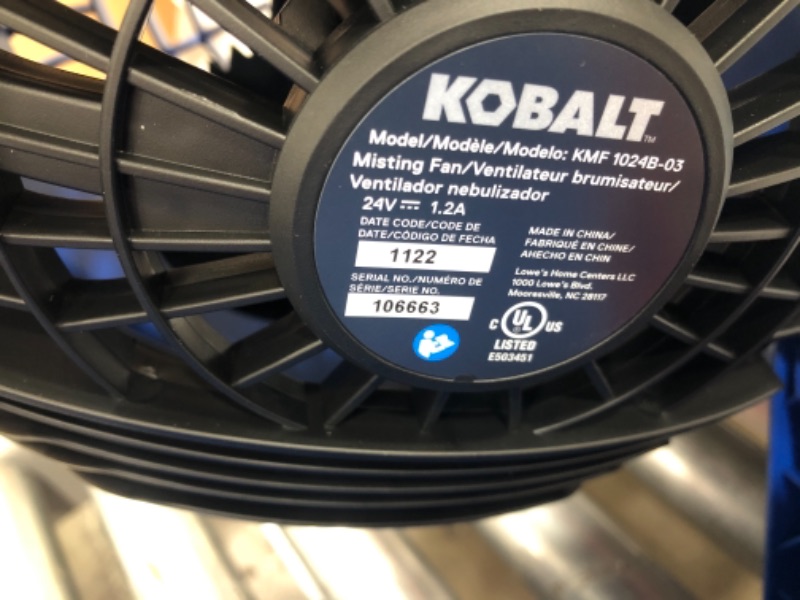 Photo 3 of *MISSING BATTERY* Kobalt 7-in 3-Speed Indoor/Outdoor Misting Stand Fan