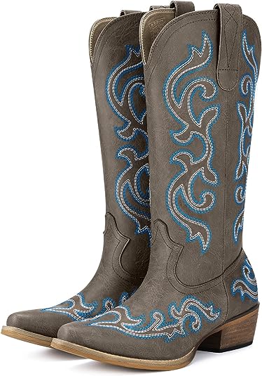 Photo 1 of HISEA Rollda Cowboy Boots for Women Western Cowgirl Boots with Chunky Heel Ladies Snip Toe Mid-Calf Boots SIZE 6