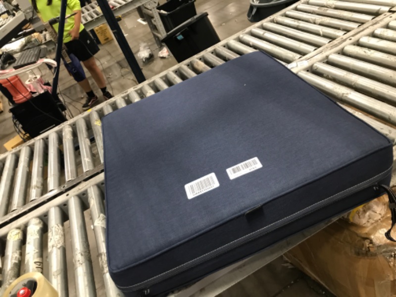 Photo 2 of Classic Accessories Montlake Water-Resistant 25 x 27 x 5 Inch Rectangle Outdoor Seat Cushion, Patio Furniture Chair Cushion, Heather Indigo Blue, Outdoor Cushion Cover 25"W x 27"D x 5"Thick Heather Indigo