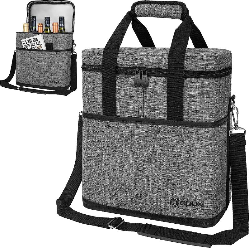 Photo 1 of 6 Bottle Carrier Tote | Insulated Padded Wine Cooler Bag for Travel.